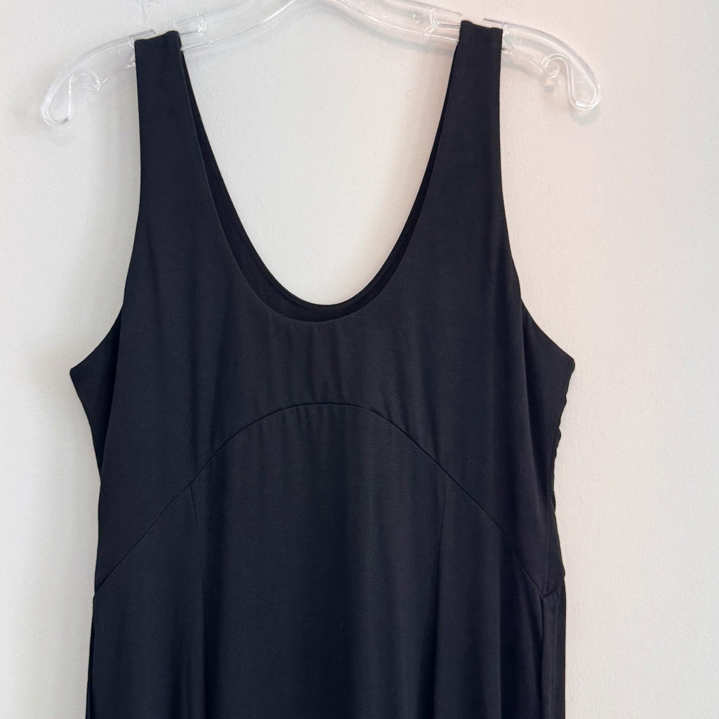Halara Women's Medium Black U-Neck Flowy Maxi Tank Dress Side Slits Sleeveless