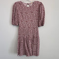 Free People XS Red White Floral Open Back Puff Sleeve Mini Dress Viscose Womens
