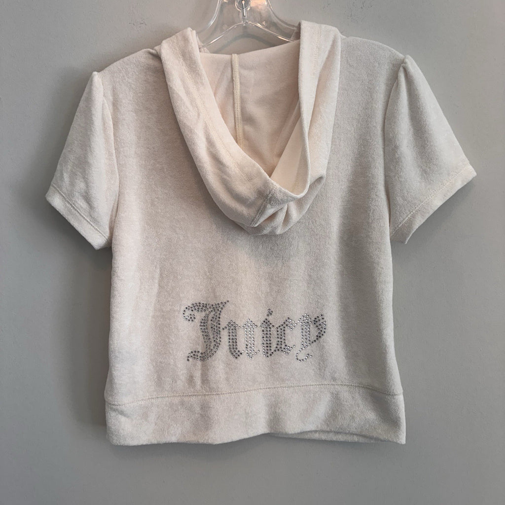 NWT Juicy Couture Oyster Short Sleeve Velour Zip Hoodie Small Rhinestone