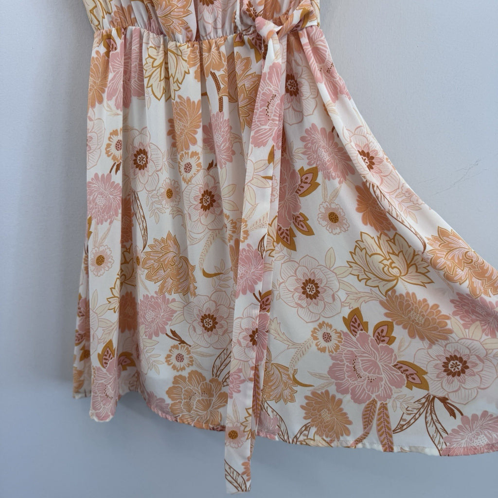 Sienna Sky Floral Wrap Dress Women’s Small Pink Peach Boho Cottage