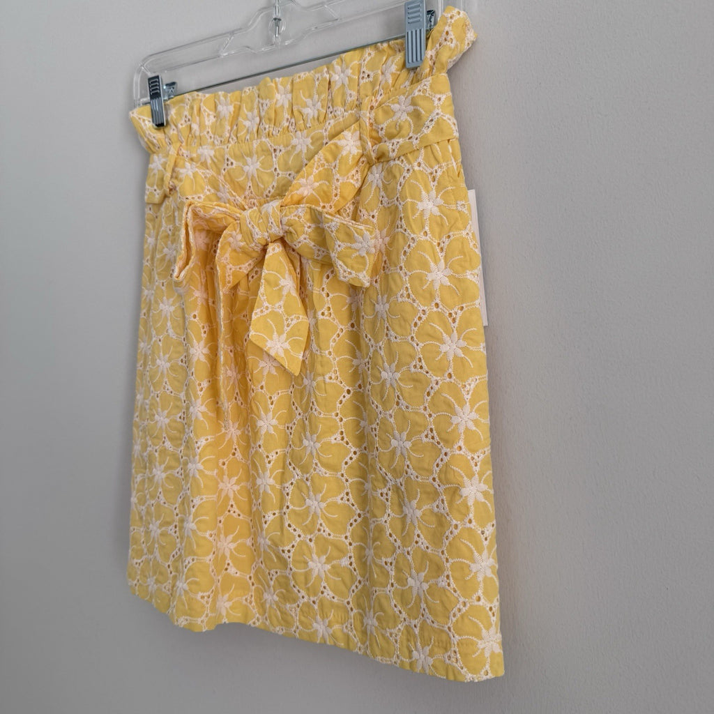 NWT AURA Yellow Eyelet Lace Skirt Paperbag Waist Tie Belt Size M