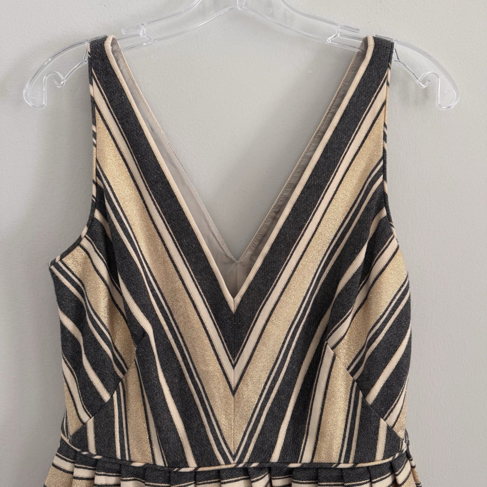 J.CREW Gold Navy Striped Cotton Sleeveless Fit & Flare Knee Dress Size 6 Women’s