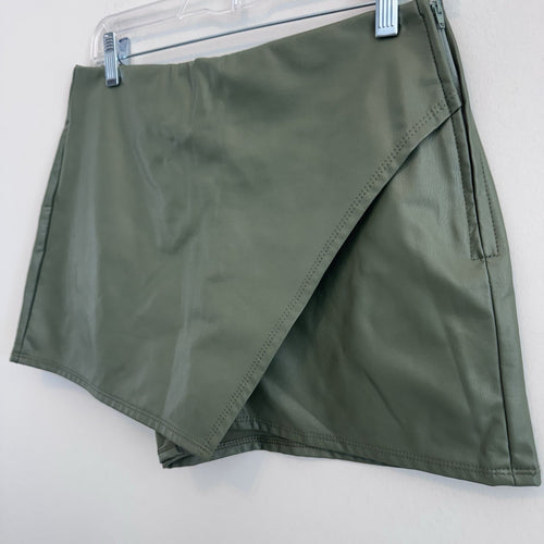 Altar’d State Olive Faux Leather Skort Skirt Shorts M Wrap Mini USA