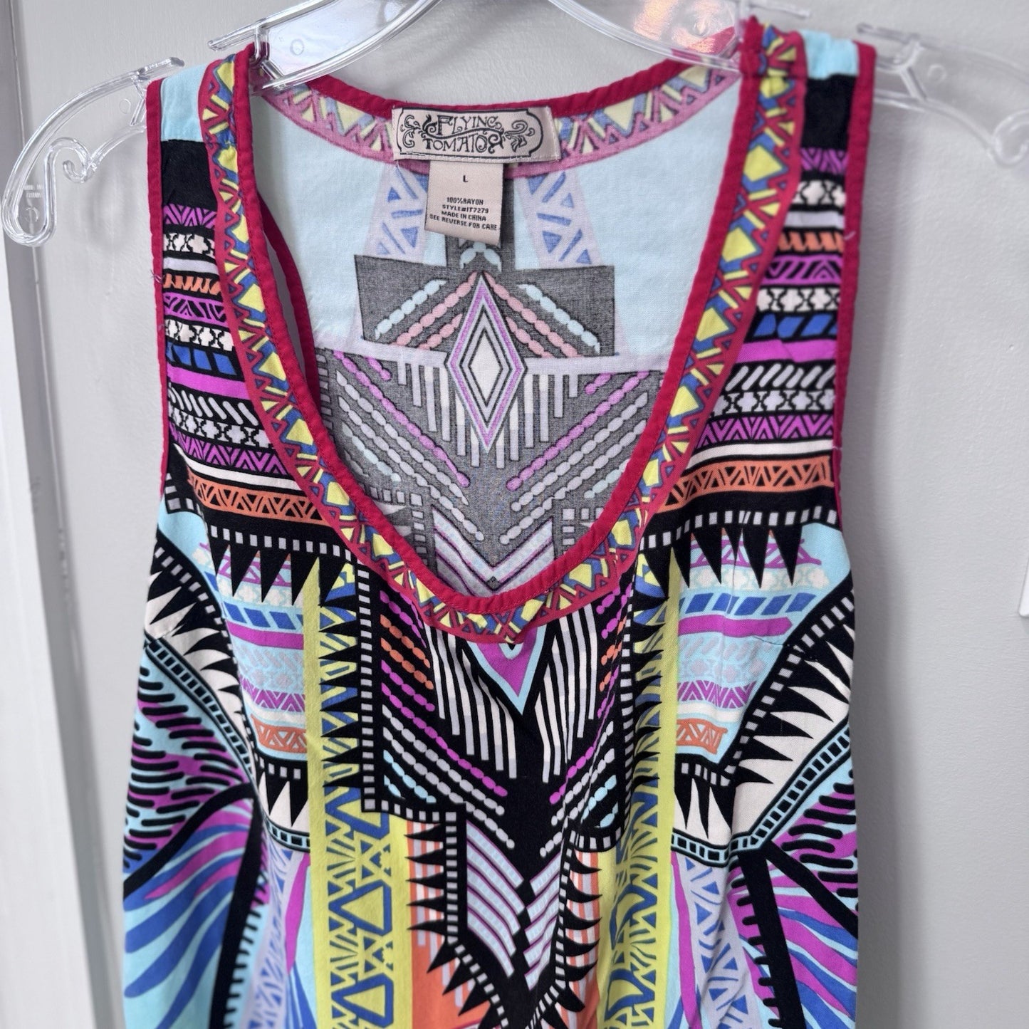 Flying Tomato Dress L Sleeveless Boho Aztec Tribal Print Multicolor Rayon