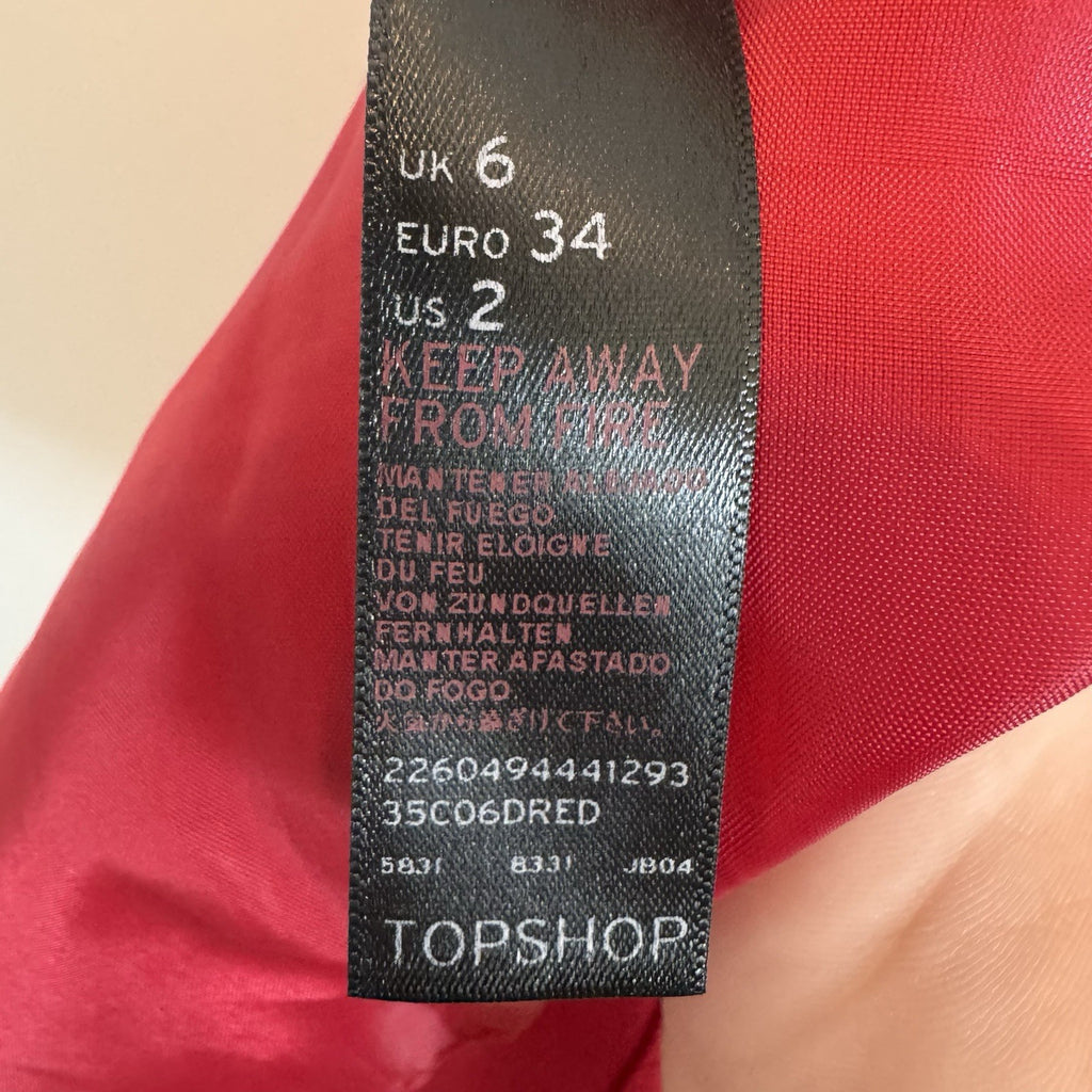 Topshop Womens US 2 Red V-Neck Fit & Flare Mini Skater Dress Cap Sleeve