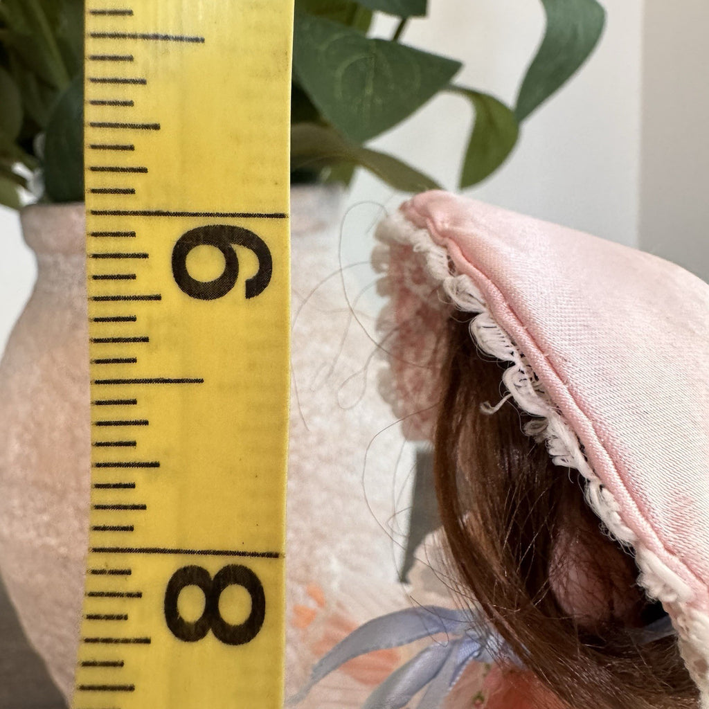 Vintage Southern Belle Souvenir Doll 8.5" Pink Rose Floral Gown Lace Bonnet 1950