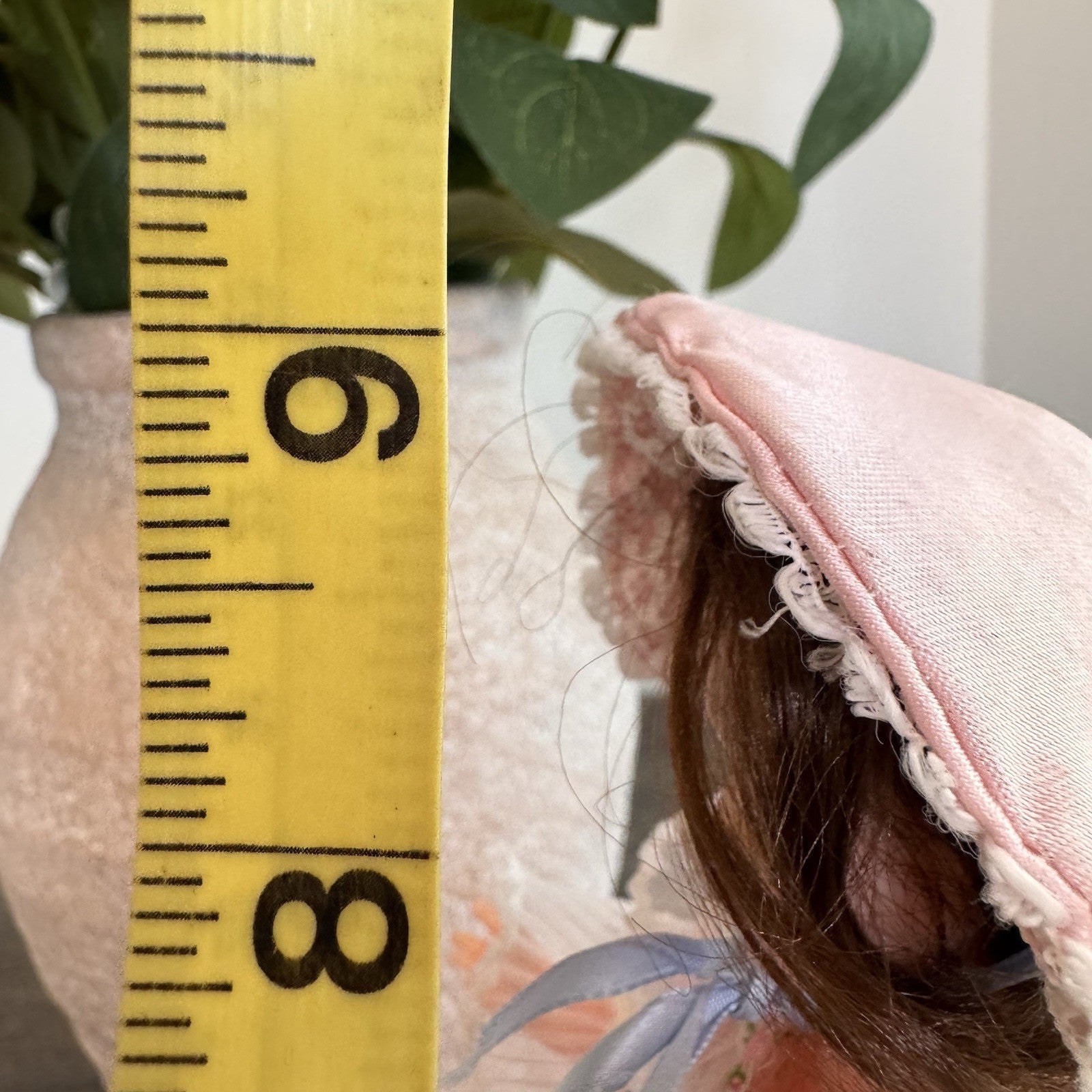 Vintage Southern Belle Souvenir Doll 8.5" Pink Rose Floral Gown Lace Bonnet 1950