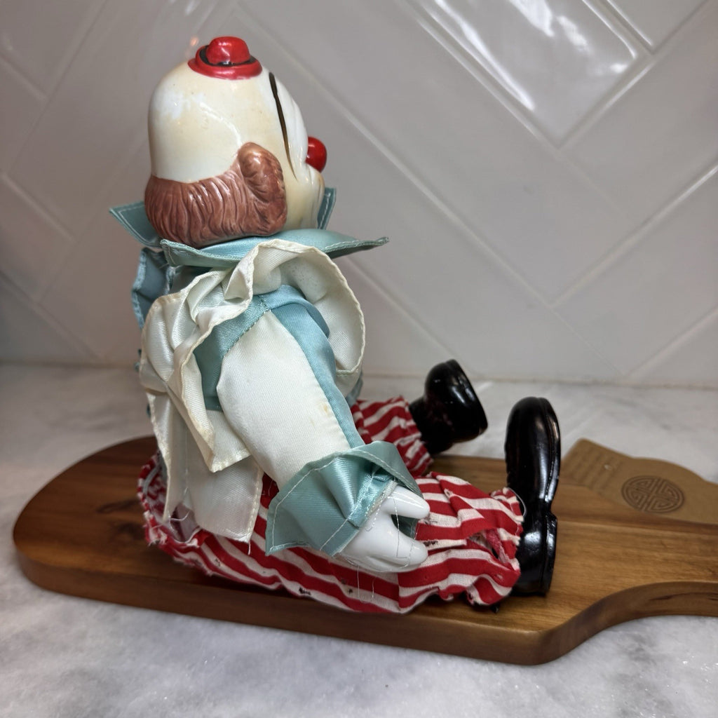 Vintage Porcelain "Shelf Sitter"  Weighted Clown Dolls - Set of 2 - Hand Painted