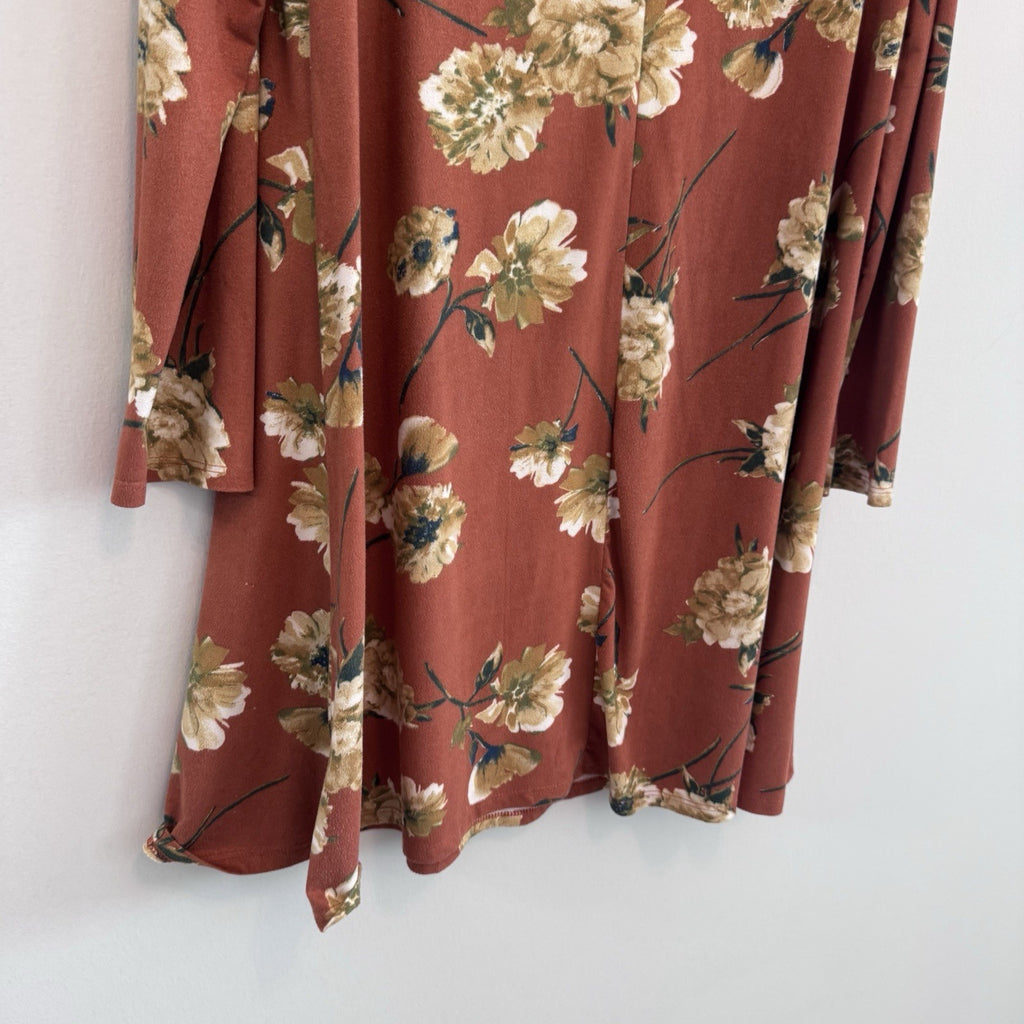 Altar’d State M Floral Cold Shoulder Dress Rust Boho Long Sleeve Mini