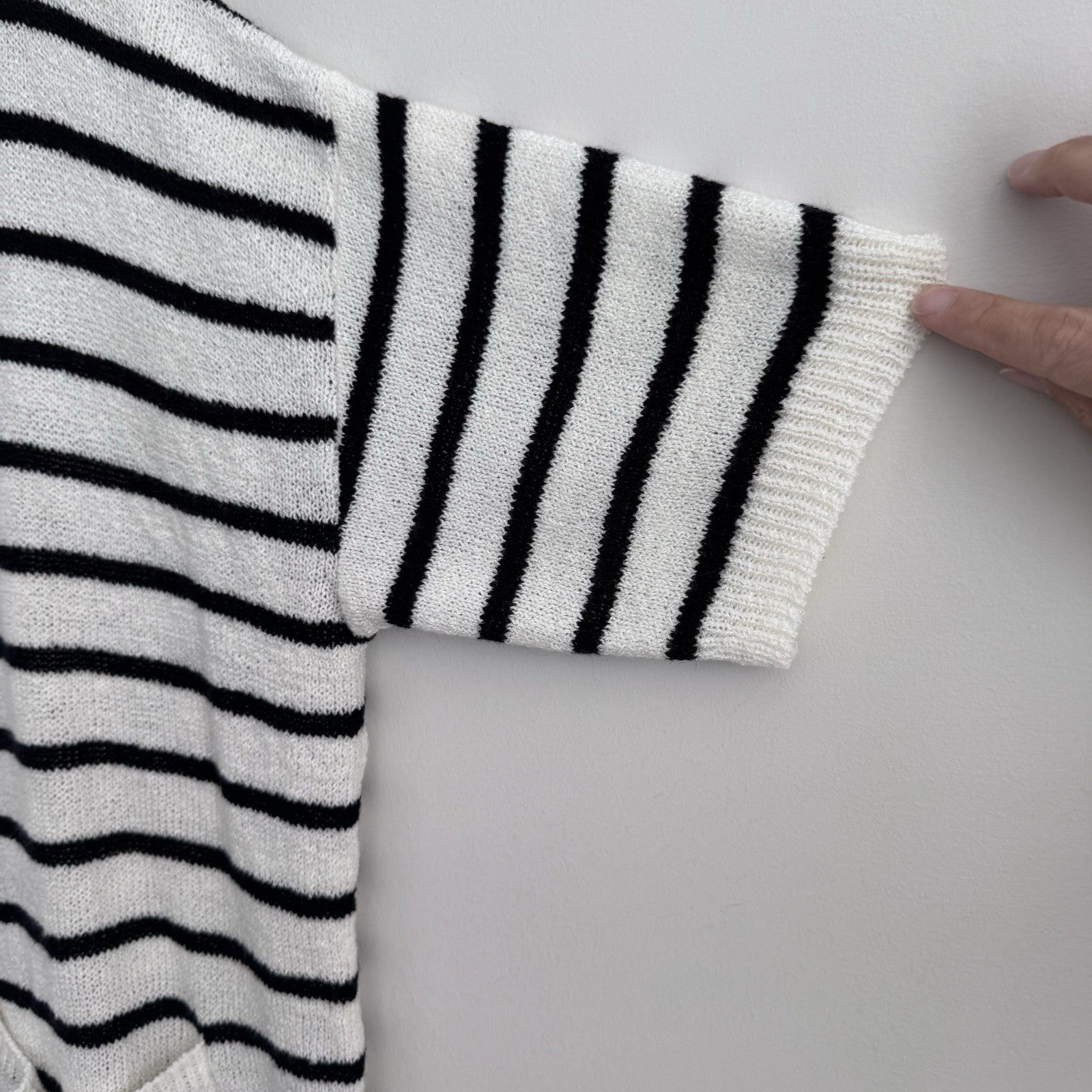 BiBi Striped Button Front Cardigan Dress White Black Size L Collared