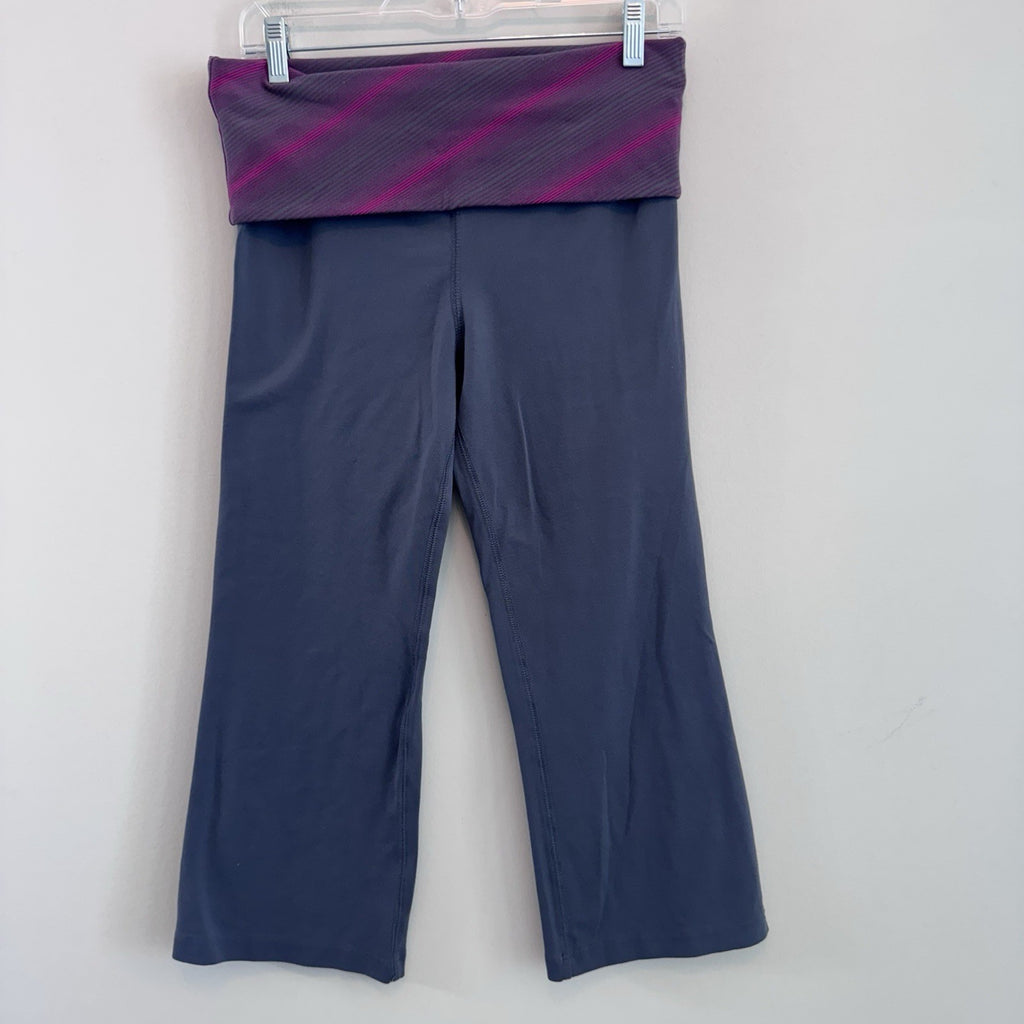 Alo Yoga Air Land Ocean Crop Yoga Pants Grey Pink Stripe Fold Over Waist Medium