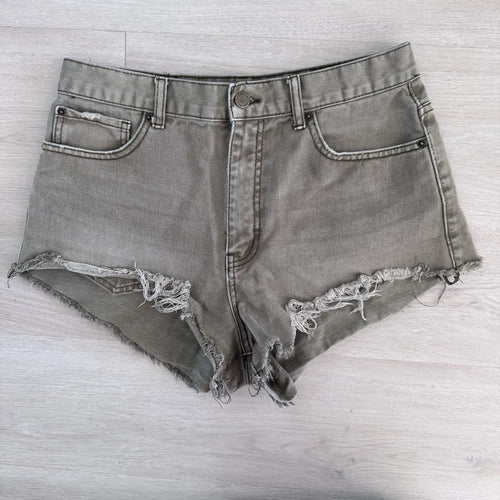 BDG Urban Outfitters Cheeky Shorts Olive Green Raw Hem Cut Off Booty Size 31