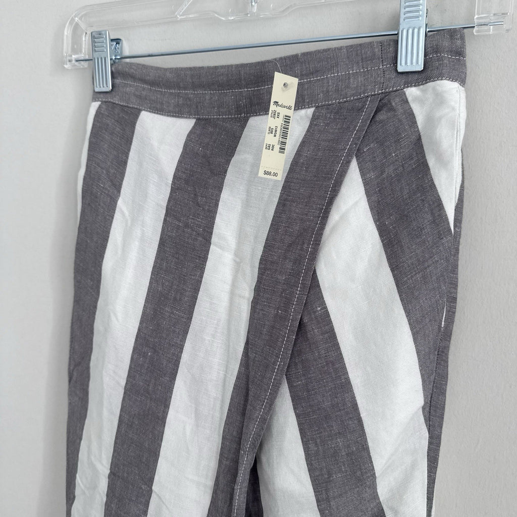 Madewell Linen Blend Wrap Wide Leg Pants XXS Gray Stripe NWT