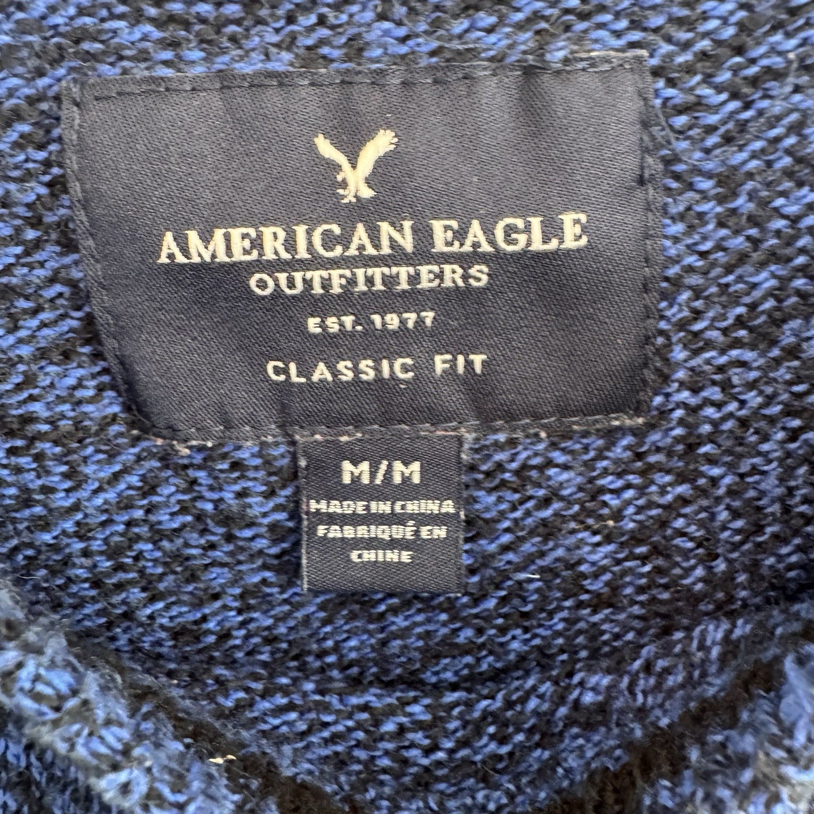 American Eagle Classic Fit Blue Black Marled Wool Blend Crewneck Sweater Men’s M