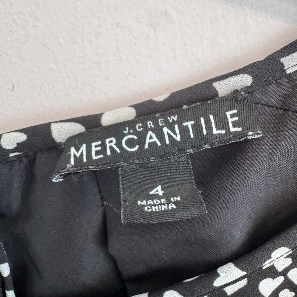 J.Crew Mercantile Heart Print Dress Women’s Size 4 Black White Long Sleeve