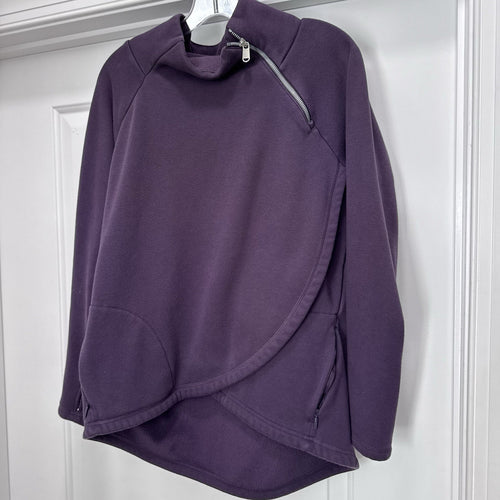 Athleta Medium Cozy Karma Asymmetrical Red Purple Zip Pullover Fleece Jacket EUC