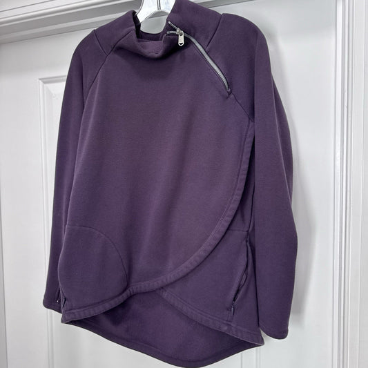 Athleta Medium Cozy Karma Asymmetrical Red Purple Zip Pullover Fleece Jacket EUC
