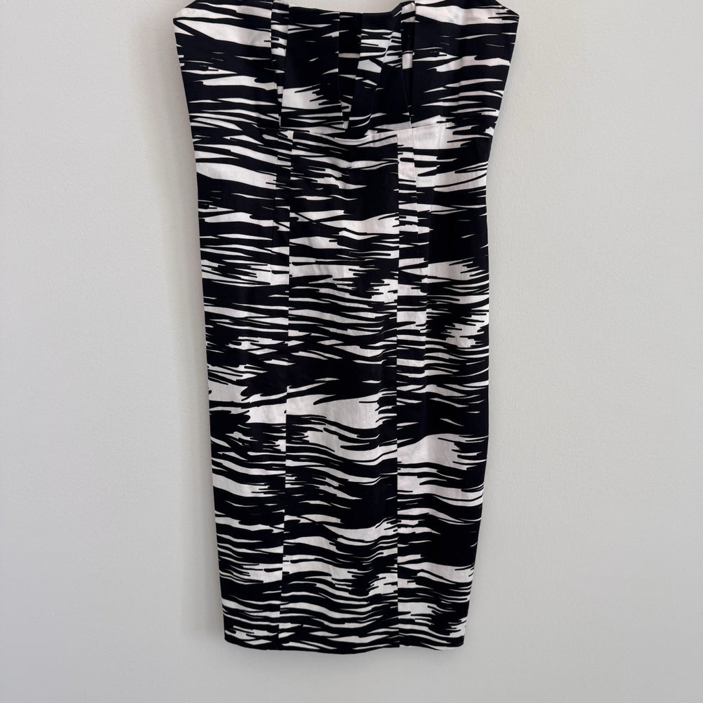 Calvin Klein Women 6 Sheath Dress Abstract Black White Brushstroke Cotton