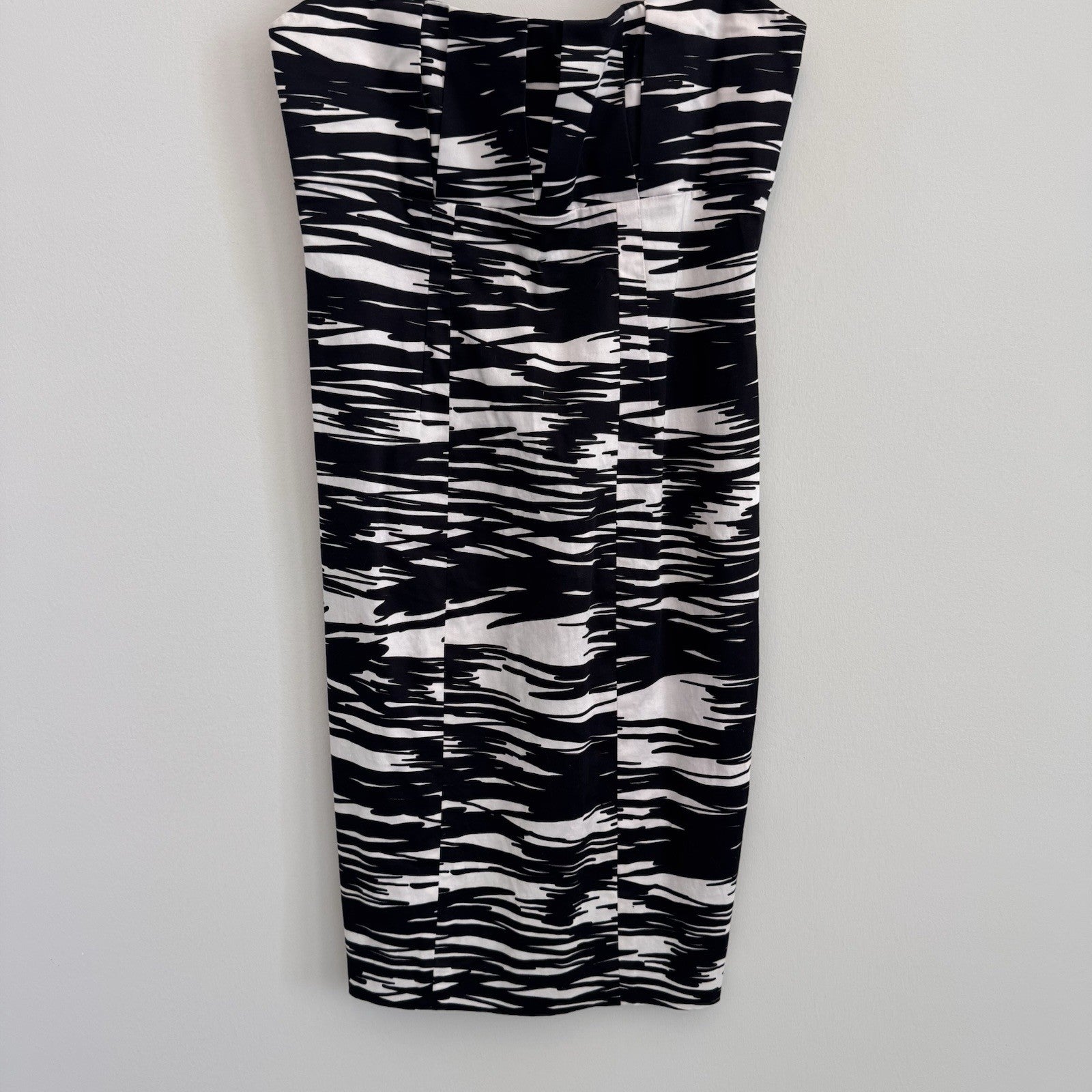 Calvin Klein Women 6 Sheath Dress Abstract Black White Brushstroke Cotton