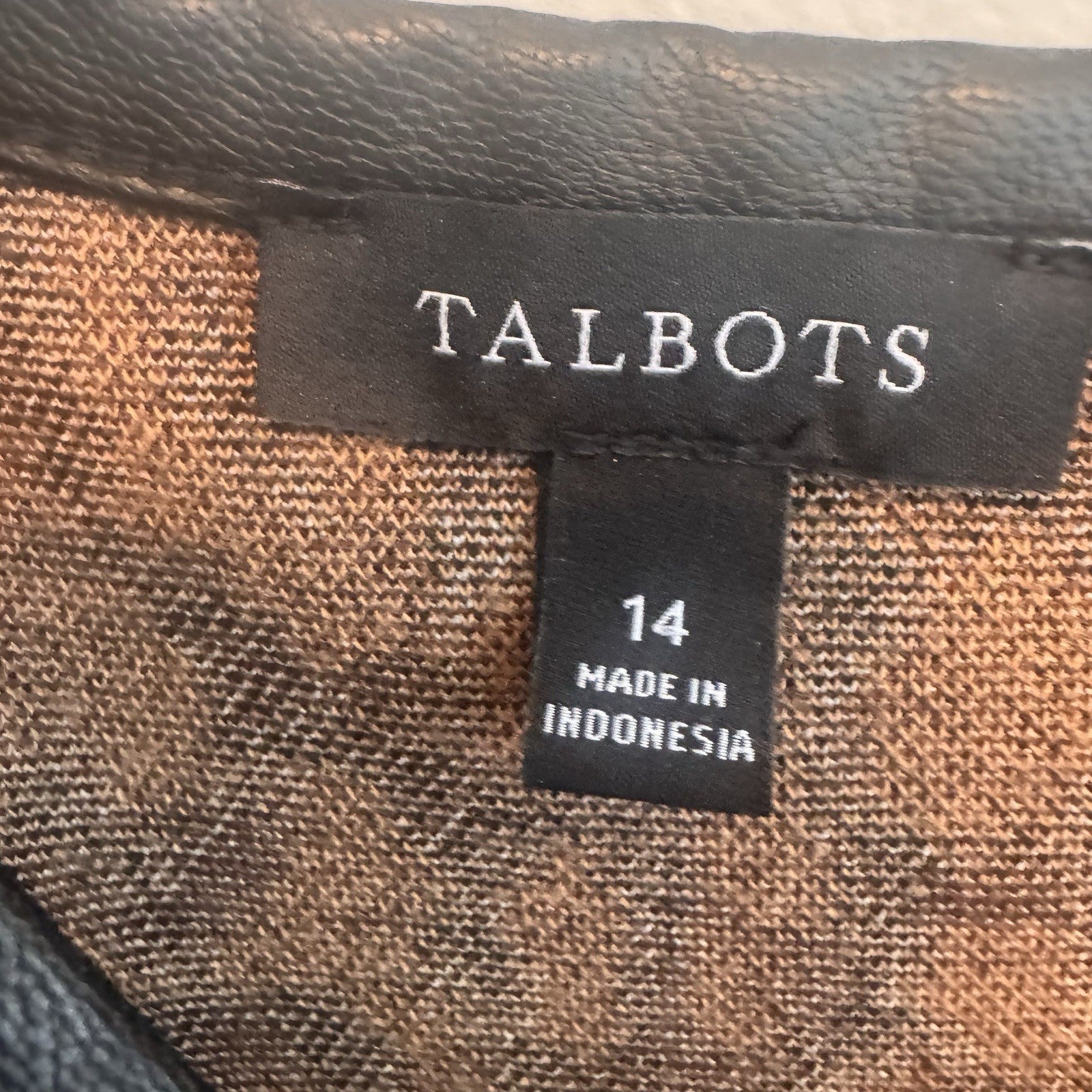 Talbots Leopard Print A-Line Dress Size 14 Faux Leather Trim 3/4 Sleeve