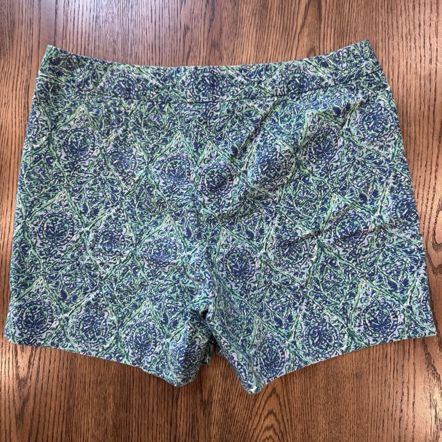 Talbots Petites Blue Green Printed Shorts Size 10P | Stretch Cotton