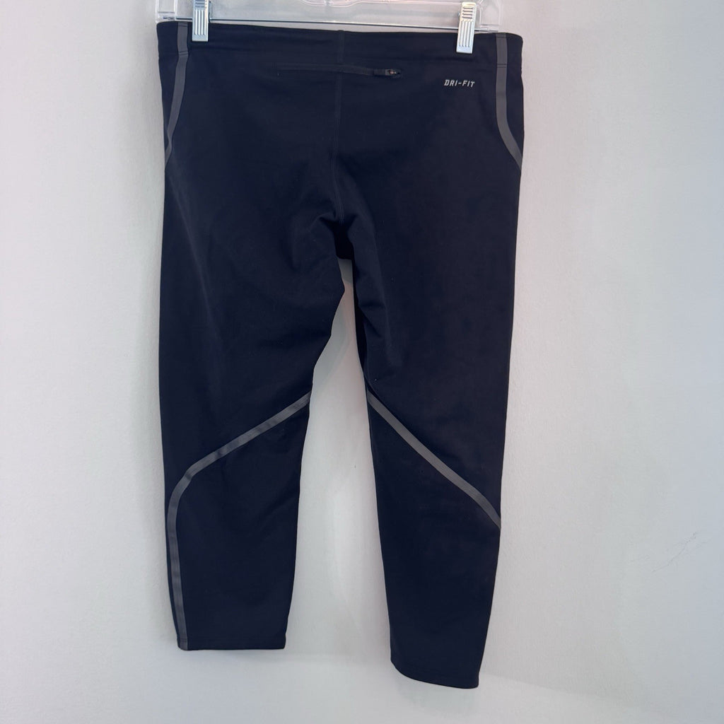 Nike Dri-FIT Crop Leggings Womens M Black Running Capri Reflective
