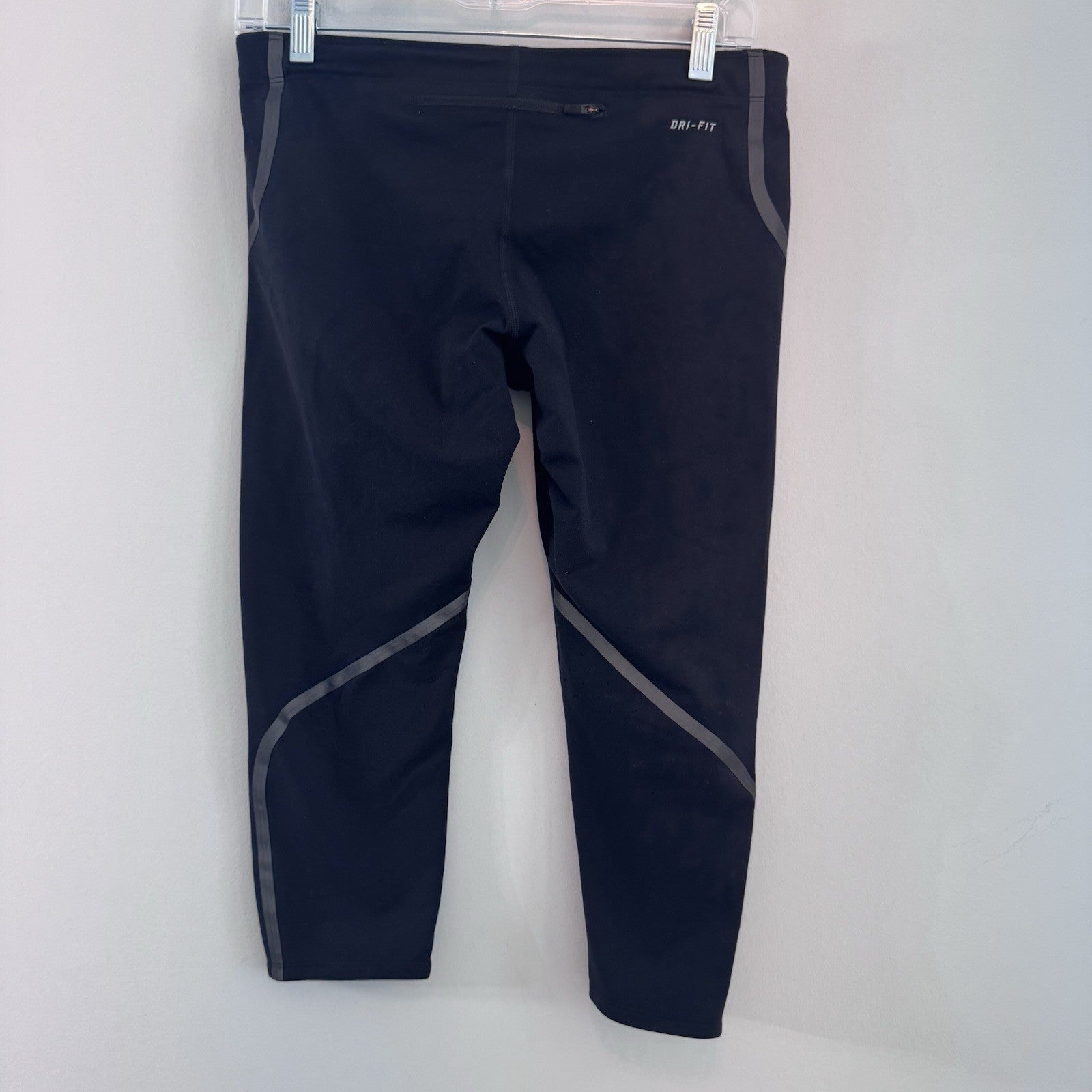 Nike Dri-FIT Crop Leggings Womens M Black Running Capri Reflective