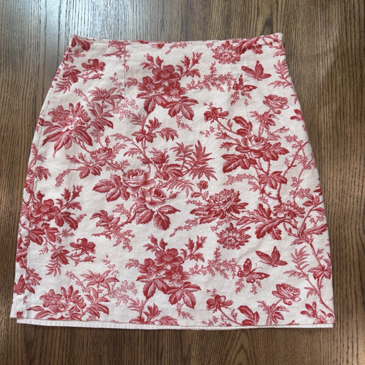 Vintage Kelly’s Kids Red Floral Toile Skirt Size 6 Linen Blend A-Line