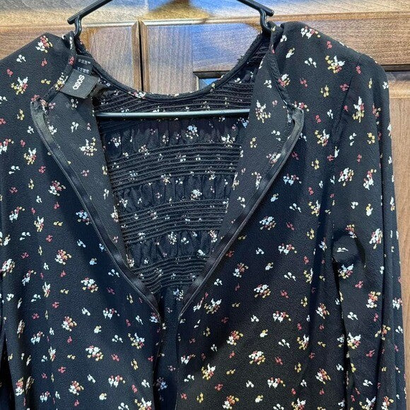 ASOS Size 6 Daisy Street shirred mini smock dress in navy ditsy floral