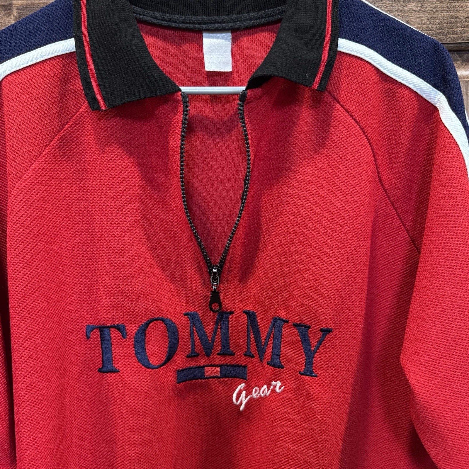 Vintage Tommy Gear Polo Shirt Red Zip Neck Mens Size XL Embroidered Logo