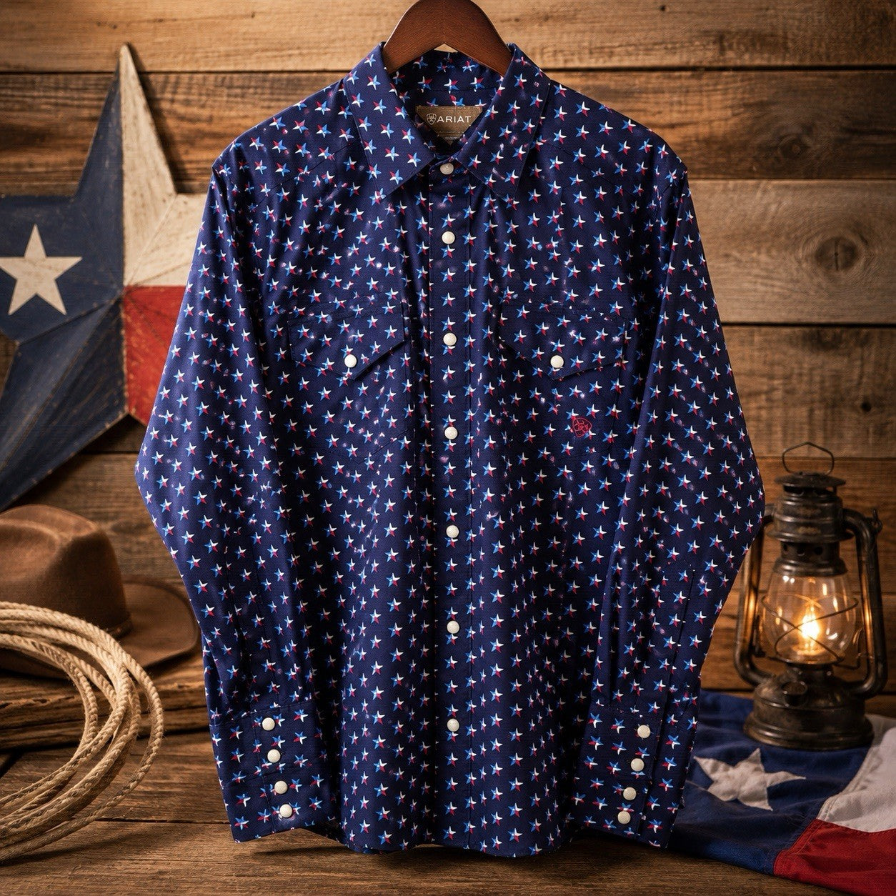 Ariat Men’s S Nosson Western Shirt Texas Star Print Snap Long Sleeve NWT