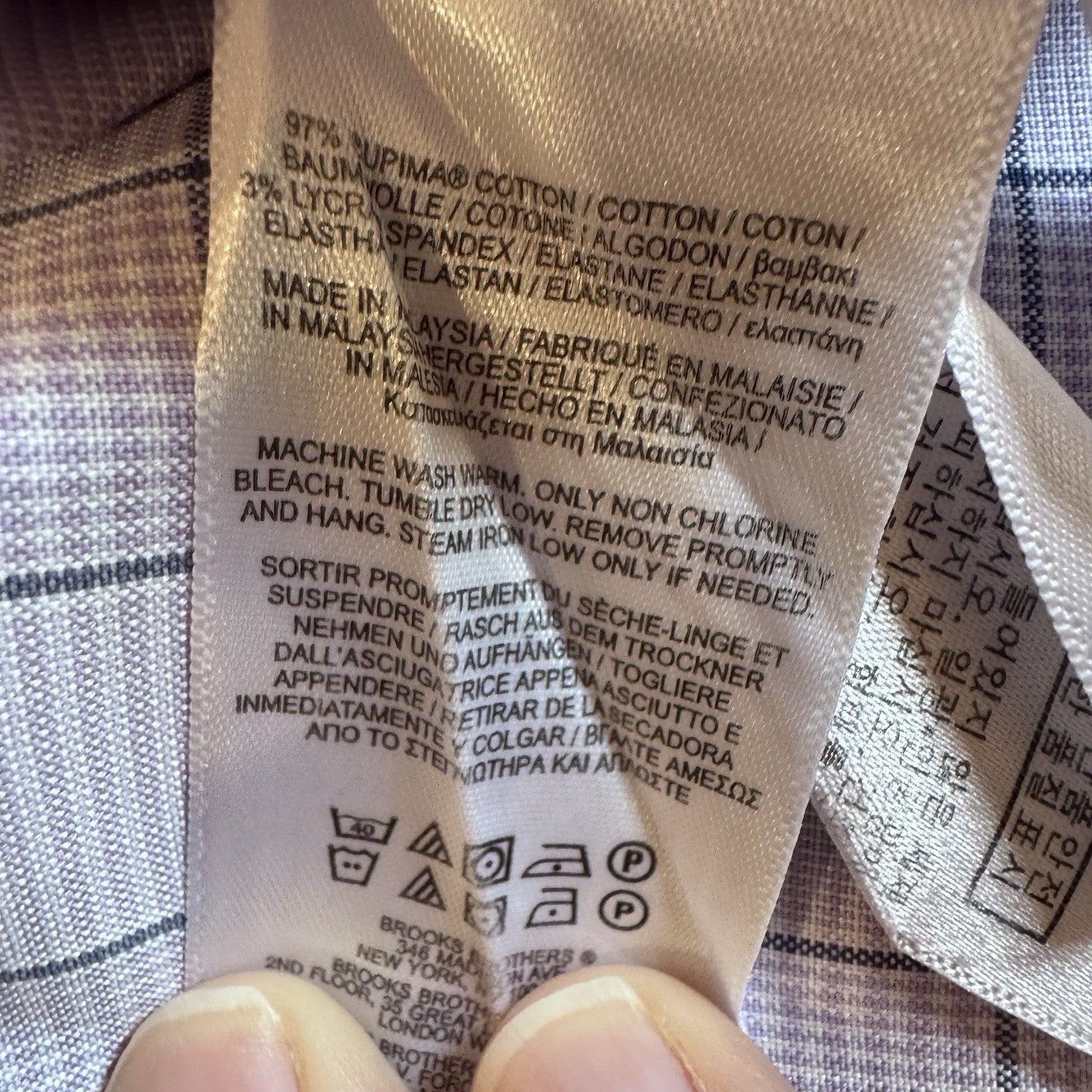 Brooks Brothers Milano Fit Dress Shirt 14.5-32 Purple Grid Check Non-Iron Supima
