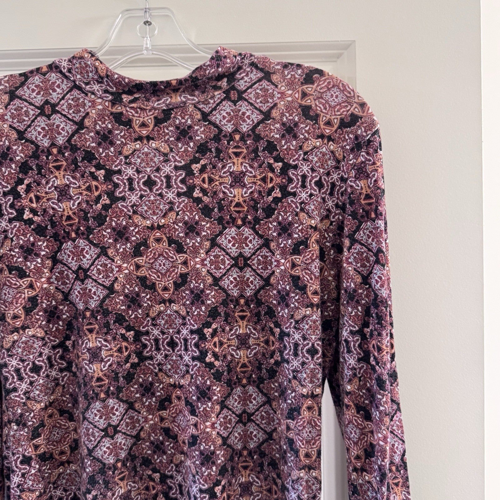 Vintage Y2K Wet Seal Boho Geometric Print Long Sleeve Size X-Large Open Back