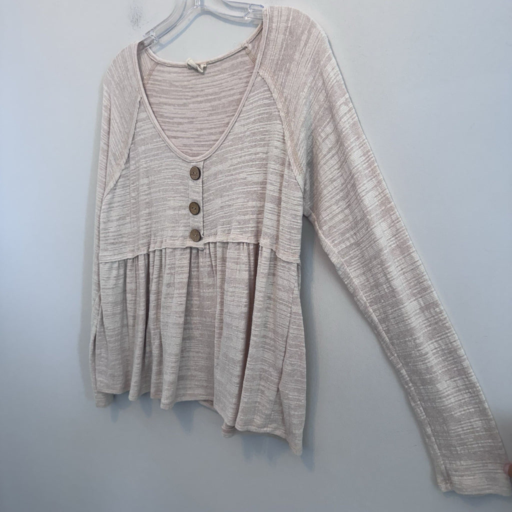 Peach Love California Blush Beige Babydoll Top Small Boho Long Sleeve USA