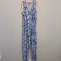 Lilly Pulitzer Donna Jumpsuit Small S Blue Pink Paisley Knit Sleeveless V-Neck