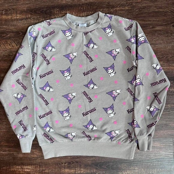 Kuromi Sanrio Bioworld Sweatshirt XS Gray Pink Purple All Over Print