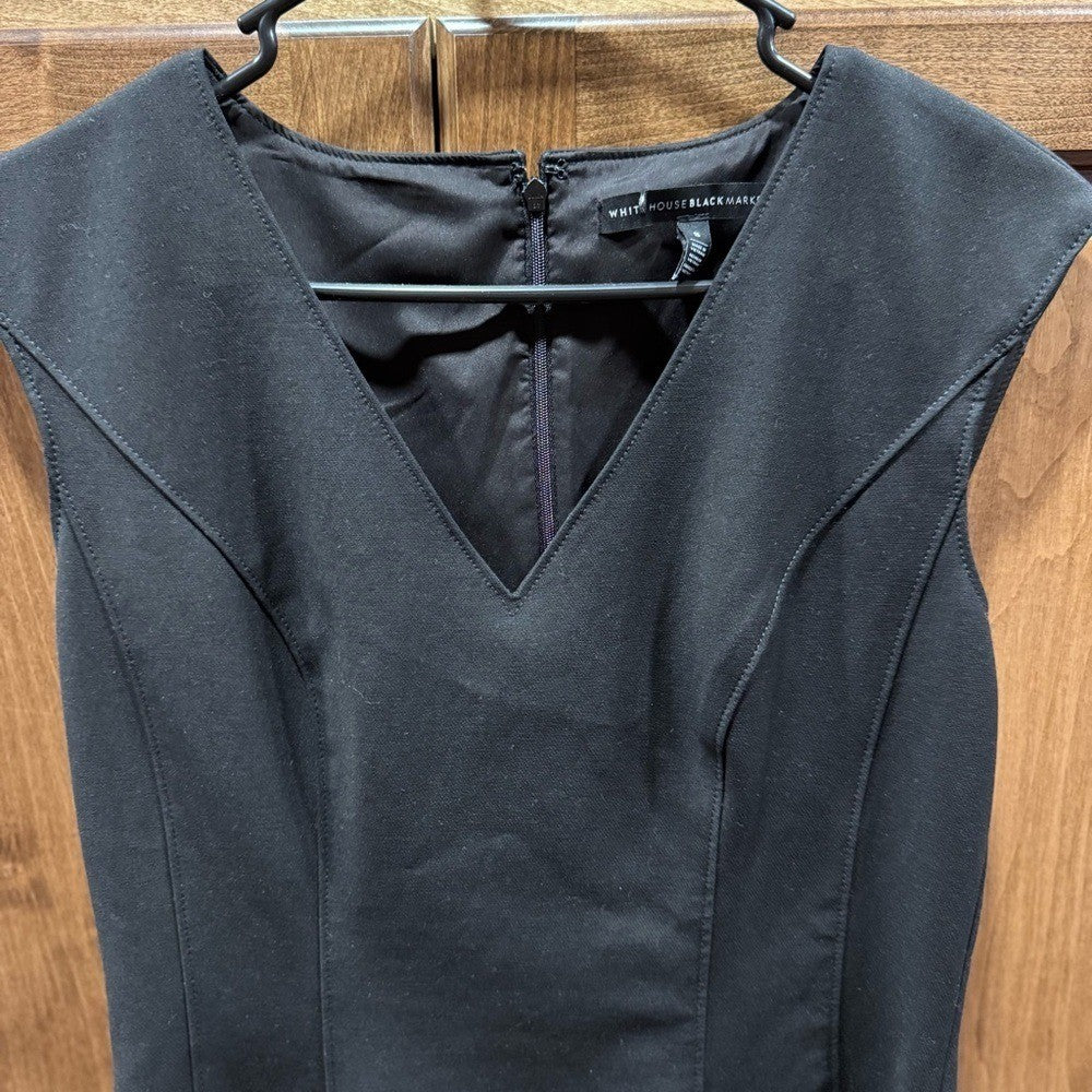 White House Black Market Sheath Dress Size 8 Black V-Neck Sleeveless Career