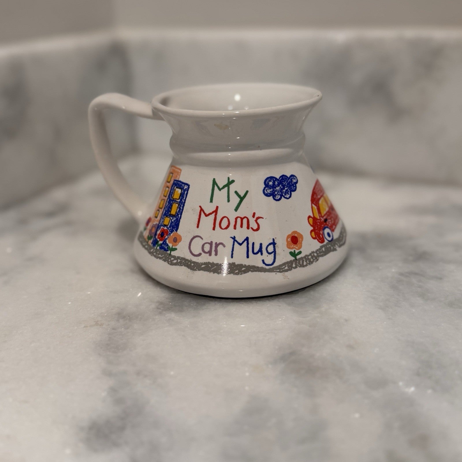 Vintage My Mom's Car Mug Wide Base No-Tip Ceramic Commuter Travel Cup Retro