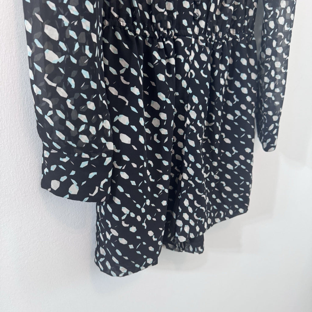 BCBG Generation Romper Small Black Sheer Long Sleeve Print Boho Chic