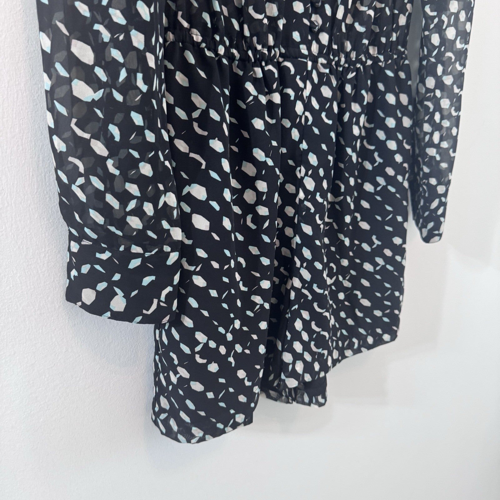 BCBG Generation Romper Small Black Sheer Long Sleeve Print Boho Chic
