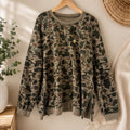 American Eagle Camo Sweatshirt XL Side Zip Crewneck Pullover Y2K Rare