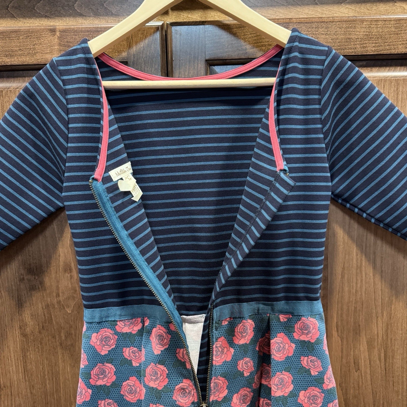 Matilda Jane Girls Dress Small Striped Floral Short Sleeve Fit & Flare Rose