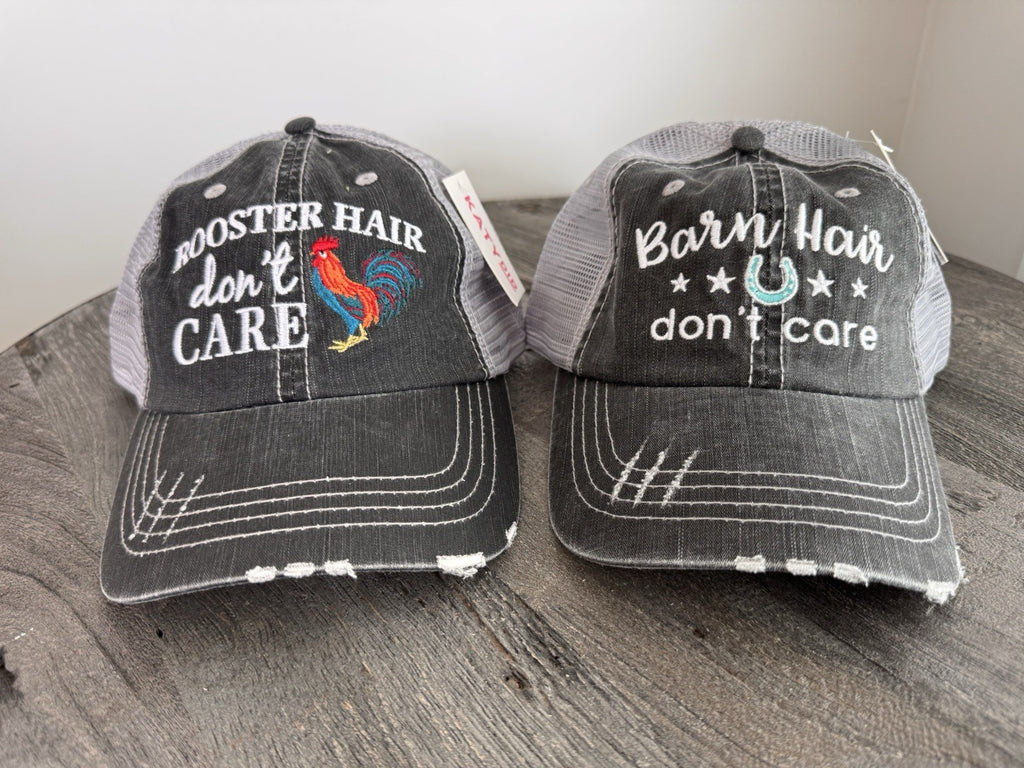 KatyDid Hat Lot 2 Barn Hair Rooster Hair Trucker Distressed Mesh Caps NWT Farm