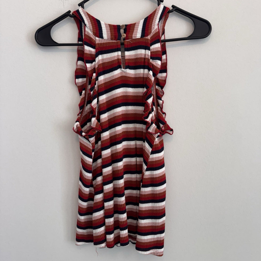 Altar'd State Women’s Small Striped Ribbed Tank Top Ruffle Sleeve Boutique