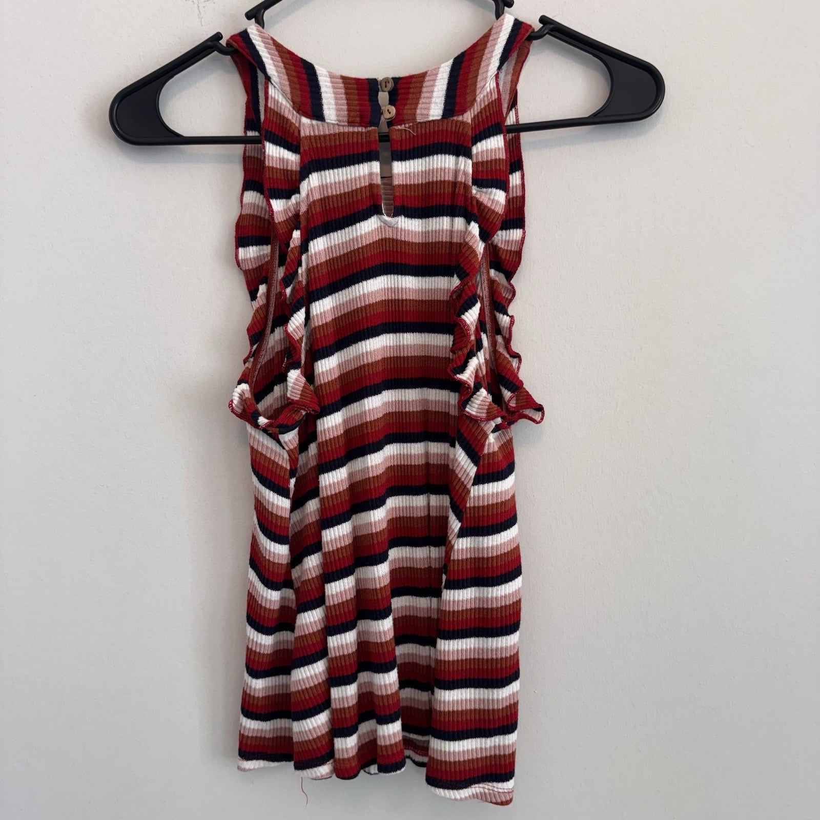 Altar'd State Women’s Small Striped Ribbed Tank Top Ruffle Sleeve Boutique