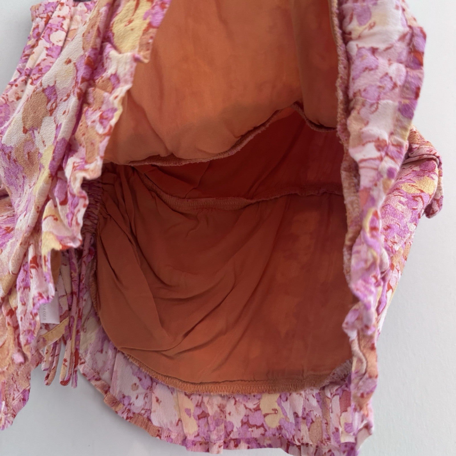 Her Entire Name Says Grace Floral Ruched Mini Skort Pink Ruffle Size L Boho