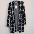 NWT Nine West Women's Large Black White Plaid Cardigan Metallic Knit AS-IS