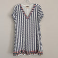 Savanna Jane Striped Embroidered Dress Women's Size L V-Neck Boho Blue White