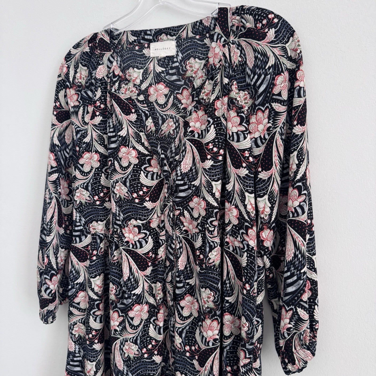 Melloday Womens M Floral Button Front Dress Long Sleeve Boho