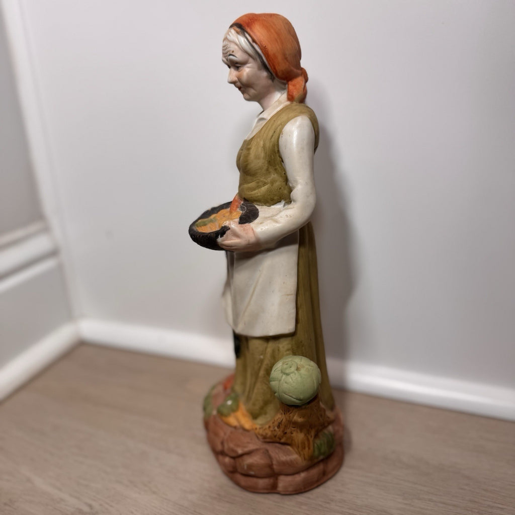 Vintage UCGC Old Couple Figurine Lot Porcelain Farmer & Wife Rustic Harvest 12"